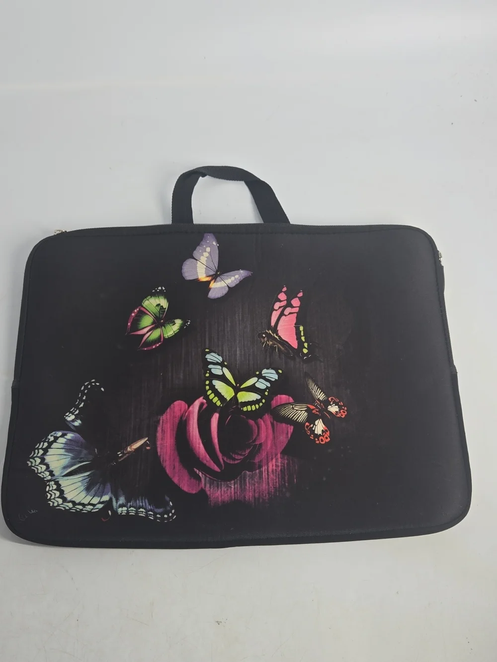 Black Butterfly Laptop Sleeve with Colorful Rose Print